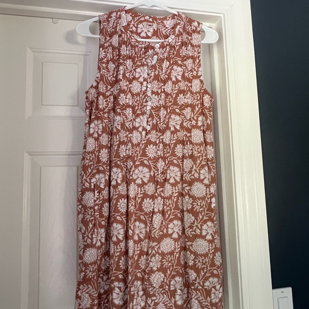 Faherty Rust and White Floral Isha Midi Dress